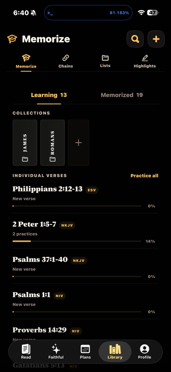 Verse collections and memorization progress in Written